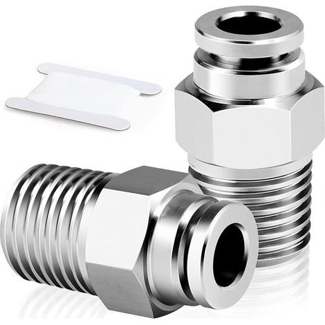 2 pièces acier inoxydable 304 raccords Connecteur pneumatique enfichable, 10 mm de diamètre extérieur du tube x 3/8" filetage BSP mâle (1/5)