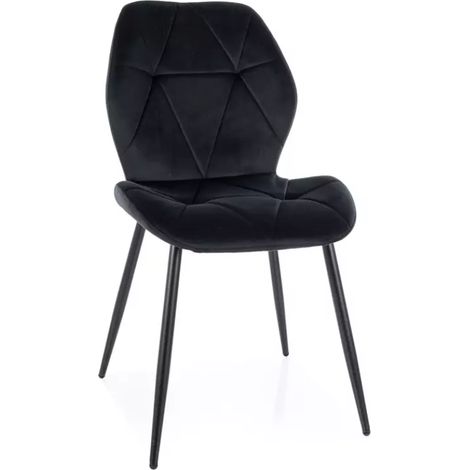 Chaise en velours noir design géométrique et pieds métal noir mat moderne ROCKAY (1/5)