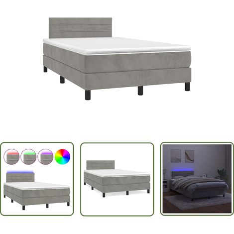 The Living Store Sommier à lattes de lit avec matelas LED gris clair 120x190 cm - Lit Plateforme - Lit Design - Lit Capitonné - Lit Velours - Éclairage Led (1/5)