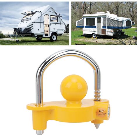 Anhängerschloss mit 2 Schlüsseln, Anhängerkupplungsschloss, Anhängerkupplungsschloss, robustes, verstellbares Stahlschloss, Universalgröße, passend für 1-7/8", 2" und 2-5/16" Kupplungen, gelb. (1/5)