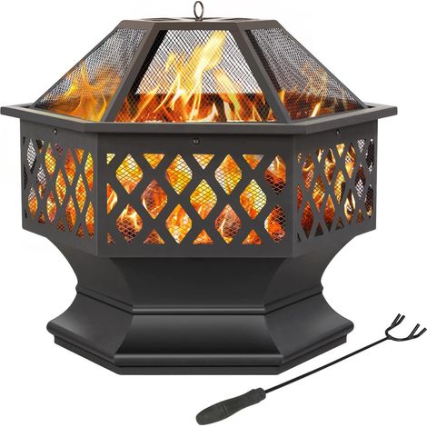 Brasero Exterieur 23" Brasero de Jardin pour Fête 61 cm L x 62 cm H Foyer Poêle Chauffant Noir Terrasse, Patio, Arrière-Cour, Piscine (1/5)