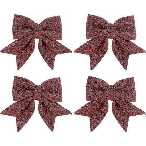 Lot de 4 nœuds décoratifs de Noël dorés à paillettes, imprimés sur le thème du sapin, pour centre commercial bd (1/2)