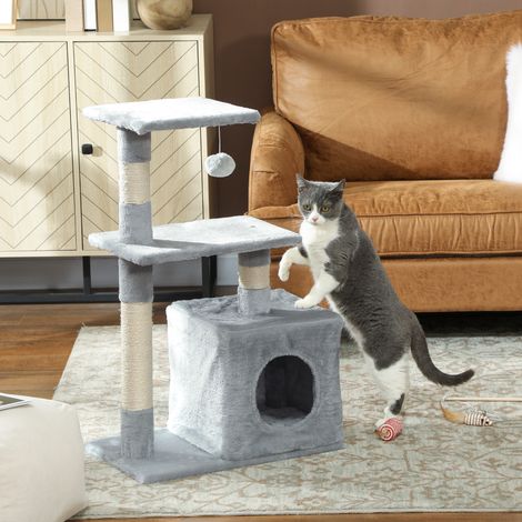 Gris 50x30x81,5 cm - Arbre à gratter pour chats 81,5 cm Tour pour chats avec poteaux en sisal 2 plateformes grotte et boule suspendue style