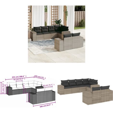 vidaXL Salon de jardin avec coussins 7 pcs gris clair résine tressée (1/3)