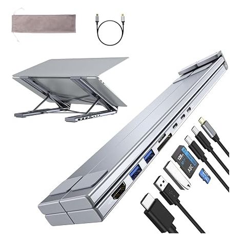 Laptop Stand, 8 in 1 Docking Station USB C Laptop Stand Docking Station USB C Hub HDMI 4K@30Hz, PD 100W, Foldable PC Stand Adapter USBC Dock Compatible with 15 (1/5)