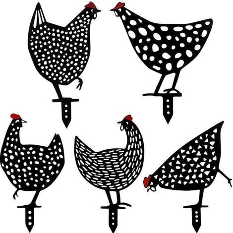5 Garden Decor Pieces in Chicken Shape - Decorative Animal Stakes, Handcrafted Rooster Sign