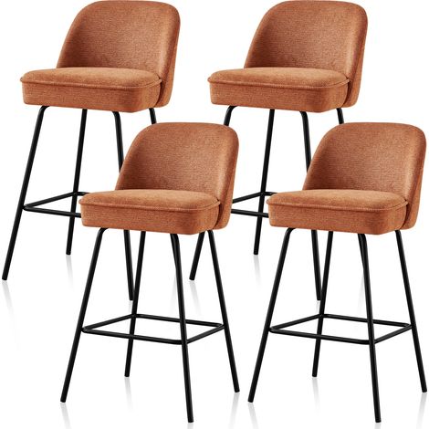 Jymtom – Lot de 4 tabourets de bar en métal – Siège rembourré haute densité – Dossier épaissi pour soutien – Pour cuisine et restaurants