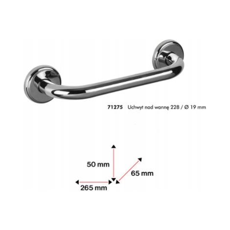 Barre d'appui droite pour salle de bain, à fixer au-dessus de la baignoire, 22,8 cm, chromée