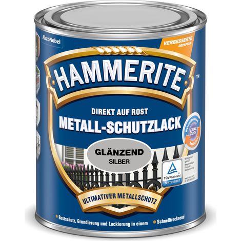 Hammerite Metallschutzlack Glänzend, 3in1- Rostschutz, Silber, 750 ml