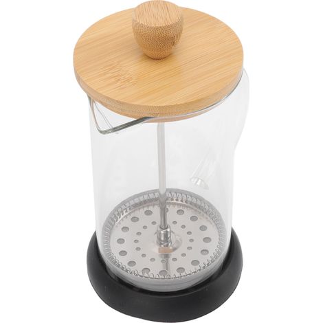 Cafetière à piston à filtre manuel résistant à la chaleur en borosilicate de haute qualité, 600 ml, couvercle en bambou, idéale pour le bureau. (1/5)