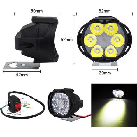 2 pcs Feux Additionnels Moto Led Etanche Universel 6 LED Phare de Moto Conduite Antibrouillard Lampe Projecteur Scooter Projecteur Feux Auxiliaires avec Interrupteur (1/3)