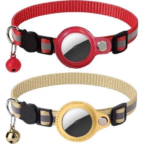 (Rot/Gelb) 2 Stück Katzenhalsbänder, verstellbares reflektierendes GPS-Nylonhalsband mit Glöckchen und Sicherheitsverschluss für Katzen (1/5)
