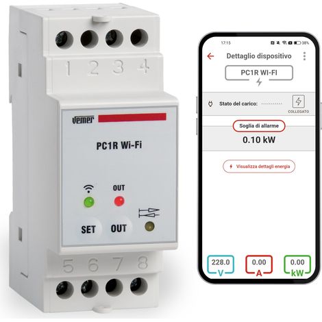 Centralina Controllo Carichi Wi-Fi con APP Anti Blackout 1 Carico Installazione su Barra DIN Vemer VE799700 (1/2)