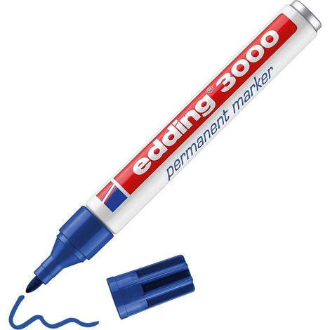 Marqueur permanent - bleu - 1 stylo - pointe ronde 1,5-3 mm - sèche vite - résiste à l'eau et à l'essuyage - pour carton, plastique, bois, métal - marqueur universel (1/5)