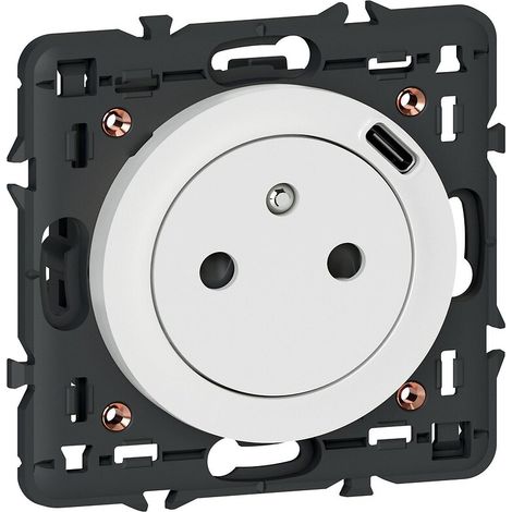 Legrand – Prise de courant forte avec chargeur USB Type-C – Mode de pose électricité – Pour espaces confinés – Titane Céline