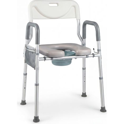 Chaise percée 3-en-1 avec dossier réglable, siège rembourré, seau amovible et cadre pliable pour chambre, salle de bains et douche