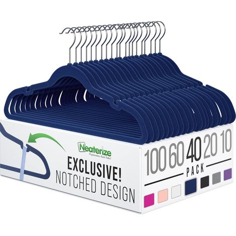 Lot de 40 cintres en velours bleu – Cintres en velours robustes – Cintres en feutre antidérapants pour manteaux et costumes pour placard – Légers et fins, gain de place (1/5)
