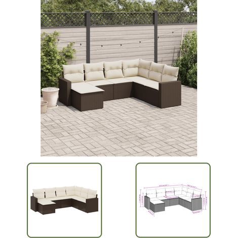 The Living Store 7-tlg. Garten-Sofagarnitur mit Kissen Braun Poly Rattan - Gartensorte - Gartenmöbelset - Polyethylen Möbel - Outdoor Sofa - Lounge Set (1/3)