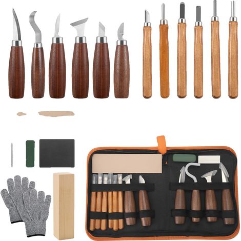 Juego de herramientas para tallar madera 30 en 1, incluye cuchillos y accesorios para tallar, cincel biselado (1/2)