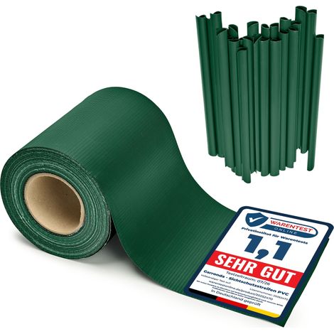 Garronda brise vue jardin balcon PVC 19 cm rouleau 35 m 450 g/m² avec 30 clips, bandes occultantes pour clôture extérieure, compatible panneaux double fil et garde-corps GD-0173 (Vert RAL6005) (1/5)