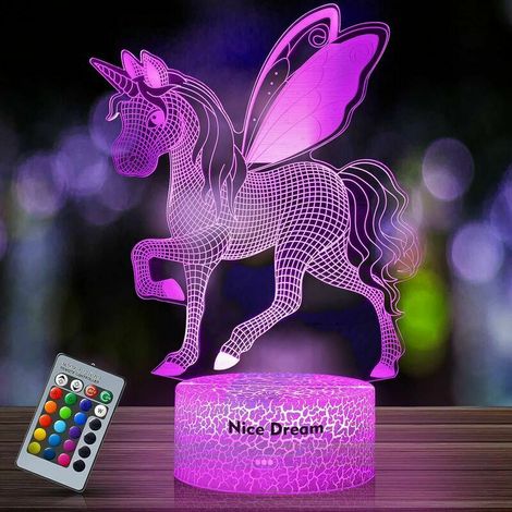 Unicorn Girl Gift, Unicorn Lamp 3D LED Night Light, Unicorn Toy Bedside Lamp Nightlight 16 Colors, USB Powered Touch Remote Kids Night Lamp (1/5)