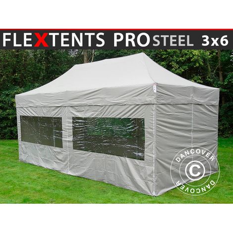 Pop up gazebo FleXtents PRO Steel 3x6 m Latte, incl. 6 sidewalls