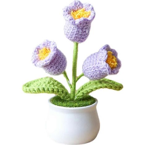 muguet en pot fait main, crocheté à la main, imitation plante bonsaïviolet (1/5)