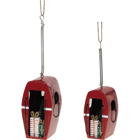 Amadeus - Set de 2 cabines de ski à suspendre rouge H12 cm en métal