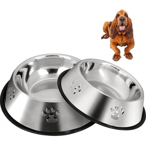 Gamelle pour Chien en Acier Inoxydable, 30cm Gamelle pour Animaux de Compagnie Lot de 2 Gamelles Argentées pour Chiens avec Base en Caoutchouc Antidérapant, Grande Gamelle pour Animaux de Compagnie et (1/5)