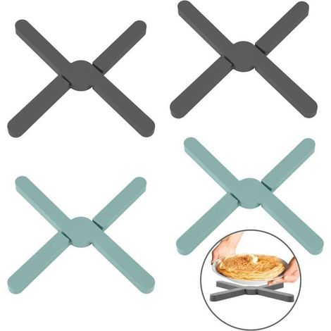 Dessous de Table Pliables en Silicone,4 Croix Dessous de Plat Résistant à la Chaleur, Antidérapant Coussin d'isolation Thermique (1/4)
