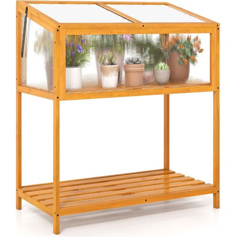 Hochbeet aus Holz mit verstellbarem, transparentem Dach, 90 x 50,5 x 105 cm