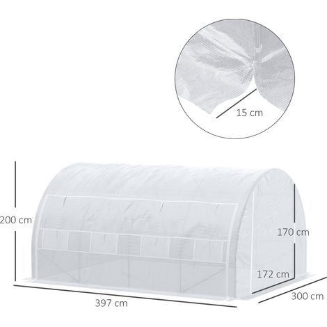 Serre, serre en aluminium de 3,97 x 3,02 x 2 m avec protection UV, serre à tomates coupe-vent avec porte latérale en acier blanc (1/5)
