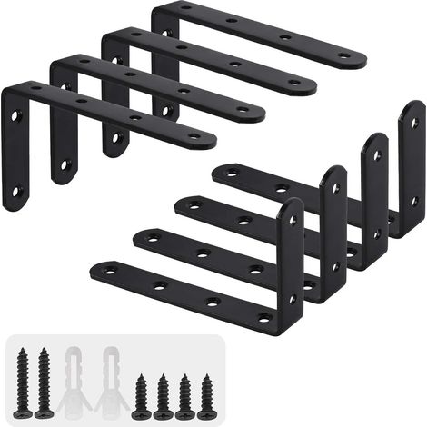 8Pcs Equerre Étagère Murale avec 48 Vis Support Étagère Mural Support en forme de L Équerre de Fixation pour Étagère Déco Cuisine Chambre Meubles Suspendus Placard 125 x 75 x 3mm Noir Fer (1/5)