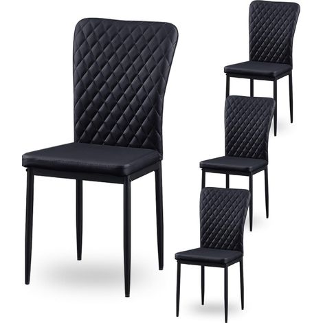 Set of 4 Faux Leather Dining Chairs High Back Kitchen Counter chairs home & restaurants & Lounge Leisure & Living Room & Office(Black,4pcs)