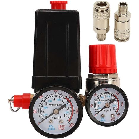 Luftkompressor-Druckschalter, 4-Wege-Automatikventil, 0–180 PSI mit Manometer