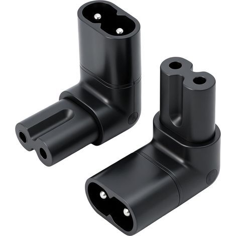 2er-Pack C7-zu-C8-Winkeladapter, 90°-Winkelstecker (2-polig, europäischer Stecker), IEC-Winkelstecker, 250 V, 2,5 A, platzsparender Winkel-Netzadapter für Fernseher, Computer und Projektor (1/5)