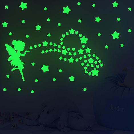 Autocollants adhésifs phosphorescents - Fée et étoiles - Décoration murale fluorescente (1/5)