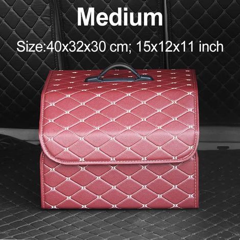 Boîte de rangement en cuir (rouge bordeaux, taille M) - Organisateur de coffre pliable pour voiture et SUV - Boîte de rangement pratique (1/5)