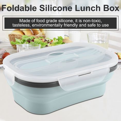 Boîte à lunch pliable en silicone alimentaire, récipient de conservation alimentaire rectangulaire portable (bleu) (1/5)