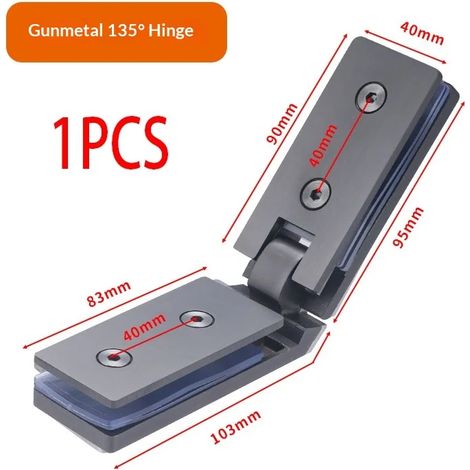 (Gris anthracite (135°)) Bande de charnière minimaliste en acier inoxydable 304 pour porte de douche intérieure et extérieure, clip de fixation à 180° pour salle de bain et douche (1/5)