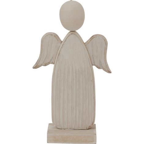 Whitewashed Rustic Angel Decoration - Wood - L4 x W10 x H17 cm - White