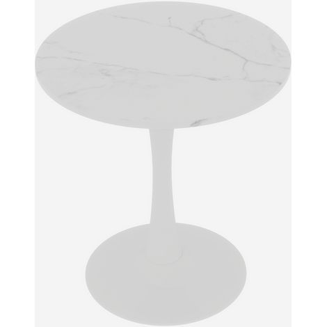 Table ronde en marbre blanc veiné 70 cm, table de salle à manger moderne pour 2-4 personnes, meuble polyvalent pour salon ou cuisine, style vintage contemporain