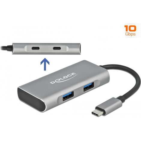 Delock Concentrador USB externo 3.2 Gen 2 USB Type-Câ¢ con 2 x USB Tipo-A y 2 x USB Type-Câ¢