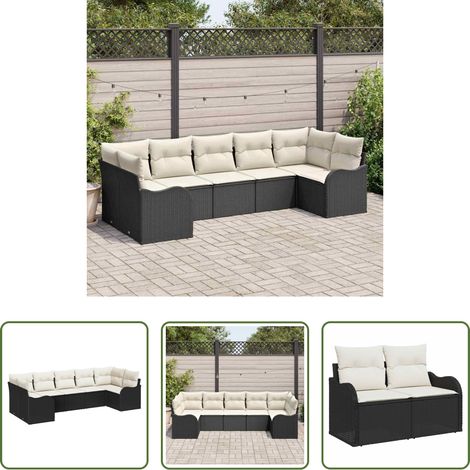 Canapé extérieur - Ensemble de canapé de jardin 7 pcs Noir et blanc Poly rotin (1/5)