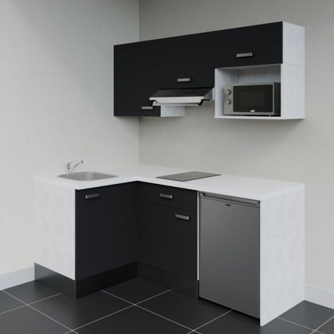 Kitchenette KA03 Noir - Plan de travail Blanc - Crédence : Non - Electroménager : Inox (1/4)