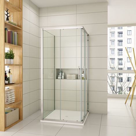 AICA U-form Duschkabine 70x70x185cm Eckeinstieg Schiebetür mit 70x185cm Seitwand 5mm ESG Duschwände Duschkabtrennung