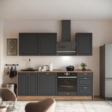 Mueble de cocina Fame-Line, Antracita-Oro Landhaus/Roble dorado, 230 cm, ET Roble, Vicco (1/5)