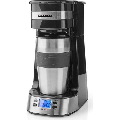 Butler Einzelportions-Kaffeemaschine / 0,4 l / 750 W / Timer-Funktion / Isolierter Reisebecher / Automatische Abschaltung / LCD-Display / Schwarz