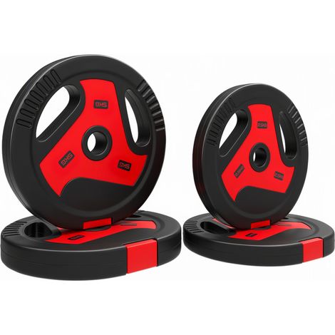 SPORTNOW juego de discos de pesas de 4 piezas, agujero ø25 mm, total 15 kg, 2x5kg, 2x2,5kg, con agarres, para mancuernas y barras, para casa, gimnasio (1/5)