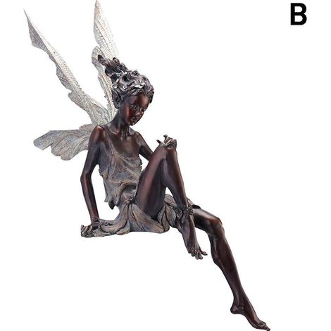 Sculpture de porche de décoration de jardin de statue de conte de fées assis en résine(marron) (1/3)